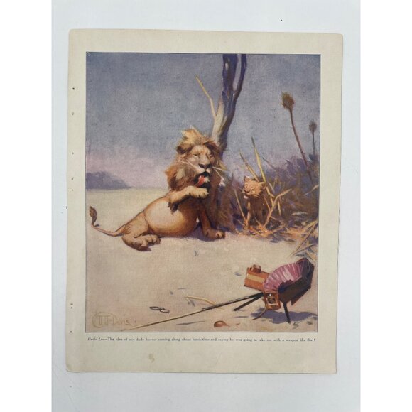 Vintage 1920s Art Print "Uncle Leo" By T.T. Davis Humorous Lion Illustration - Picture 1 of 4